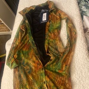 Snake Print Mesh Button Up Dress